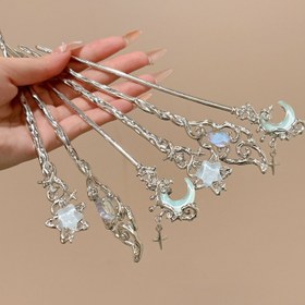 Resim Şık 3 Adet Aytaşı Yıldız Saç Tokası Seti - Kadınlar İçin Alaşım Kuru Saç Çubuğu Aksesuarları - Güç Gerektirmez Moda Saç Aksesuarları 