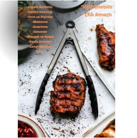 Resim CHANCE GİFT Yüksek Isıya Dayanıklı Masterchef Mutfak Maşası Silikon Uçlu Kilit Sistemli Paslanmaz Çelik Maşa 