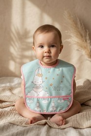 Resim DYZSTAR Bunny Sıvı Geçirmez Leke Tutmaz 2 li Bebek Mama Önlüğü Seti - T.şan Desenli, Mama Cepli, Cır 