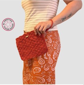 Resim Uretti - Ayşegül 6289 - El Yapımı Desenli Kağıt İp Clutch Çanta 19cm - Kırmızı Kırmızı 