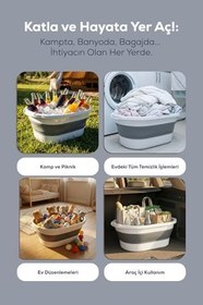 Resim 38 Litre Katlanabilir Silikon Çamaşır Sepeti Akordiyon Katlanır Sele Yer Kaplamayan Taşınabilir Ergonomik Kulplu Dayanıklı ve Hafif Depolama Sepeti Banyo ve Ev Kullanımı Kirli Sepeti GRİ, 38 LİTRE) 