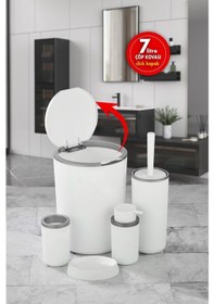 Resim Çöp Kovası Tuvalet Fırçası Sıvı Sabunluk Diş Fırçalık Banyo Seti 