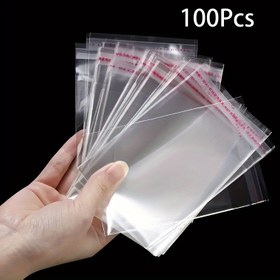 Resim 100 Adet Kendinden Yapışkanlı Şeffaf Plastik Poşet, Mücevher, Kırtasiye, Evrak ve Hediyeler için Tekrar Kullanılabilir Yapışkan Kapatmalar 