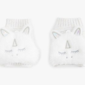 Resim Kız Çocuk Peluş Detaylı Unicornlu Örgü Eldiven 