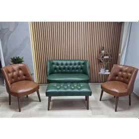 Resim Azra Mobilya Deri Çay Seti Koltuk Takımı+puf Oturma Grubu Cafe Mobilya Ofis-büro Mobilya Balkon Mobilya Yeşil-taba 
