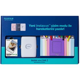 Resim Fujifilm Instax Mini Link 2 Beyaz Akıllı Telefon Yazıcısı Bundle Box Fujifilm