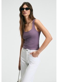 Resim Grimelange Sanukı Kadın Slim Kısa Oyuk Yaka Mor Bluz 
