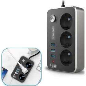 Resim Buffer® Isıya Dayanıklı Termal Akım Korumalı 2 mt 10A 2500W 3lü Priz ve 3 Usbi 21A Uzatma Kablosu 