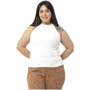 Resim Büyük Beden Halter Yaka Yarım Balıkçı Fitilli Kaşkorse Ekru Body-ekru Ekru 