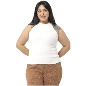 Resim Büyük Beden Halter Yaka Yarım Balıkçı Fitilli Kaşkorse Ekru Body-ekru Ekru 