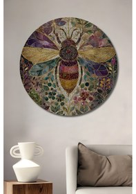Resim Mozaik Arı Sanat Baskı Ahşap Dekoratif Tablo Yuvarlak Duvar Tablosu--91881--- 50 X 50 