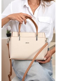 Resim Just Polo 5 Bölmeli Şık El & Omuz Çantası Shoulder Bag Ebat : 22 X 25 Cm Krem - Camel 
