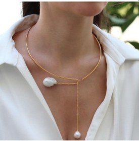 Resim Barok İnci Gold Sarkıt Gümüş Gerdanlık Gümüş 