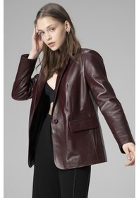 Resim Dericlub Wm011 Gerçek Deri Kadın Blazer Ceket Bordo Null Bordo 