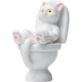 Resim Yuntech01 Beyaz Reçine Kedi Figürü - Tuvalete Yatan Kedi Ev Dekorasyonu, Masa Ve Odalar İçin Eğlenceli Aksesuar 