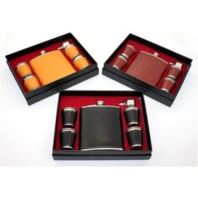 Resim 9000822818013drvs - Paslanmaz Çelik 4 Shot Bardaklı Derili Matara Seti 