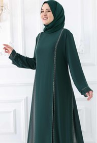 Resim Amine Hüma Lavin Tesettür Abiye Zümrüt 