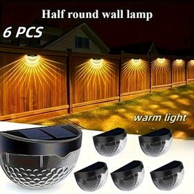 Resim 6 adet Güneş 6 LED Yarı Daireli Duvar Lambası Çit Işığı Dış Mekan Peyzaj Dekoratif Işıklar Bahçe Dış Mekan Işıkları Avlu Bahçe Villa Balkonu Sürücü Duvar Deck için Uygun 