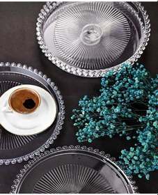 Resim Boncuklu Sunum Tepsisi, Şeffaf Tepsi, Çay Tepsisi, Sunumluk 23 Cm Çok Renkli 