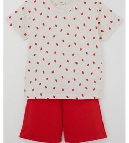 Resim Breeze Kız Çocuk Şortlu Pijama Takımı Çilek Desenli 4-8 Yaş, Krem 