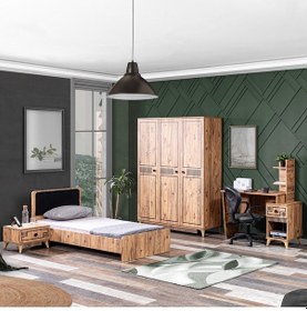 Resim Atlantik Genç Odası - Dolap, Karyola, Çalışma Masası, Komodin - (422638849) Ceviz 