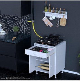 Resim Modilayn Birce L Set Ocak Altı Dolap 65x88x56 Cm 2 Kapak 2 Göz Bölmeli Üst Asma Baharat Raflı Beyaz 