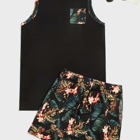 Resim Erkekler için rahat çiçek desenli tank top ve şort takımı 