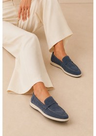 Resim Sovenso Suede Hakiki Deri Mavi Süet Loafer 