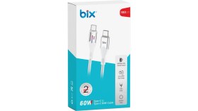 Resim Bix Type-C To Type-C 60W Örgülü LED Işıklı Şarj ve Data Kablosu 1 Metre Beyaz 