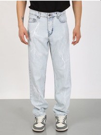 Resim Baggy Önlü Arkalı Şimşek Desenli Buz Mavi Jean-buz Mavi - 33 Buz Mavi 