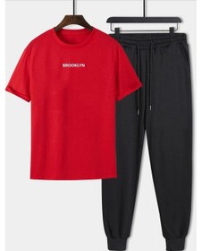 Resim Unisex Brooklyn Baskılı 2'li Eşofman Takımı Kırmızı 