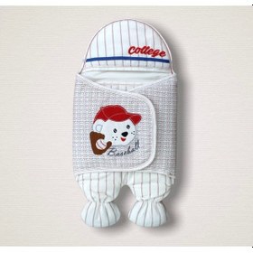 Resim Yenidoğan Beyzbolcu Nakışlı Ayaklı Erkek Bebek Kundak Ekru 