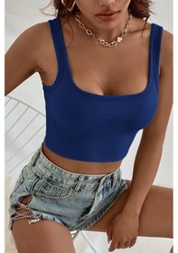 Resim Kadın Lacivert Kalın Askılı Crop Top Büstiyer Lacivert 