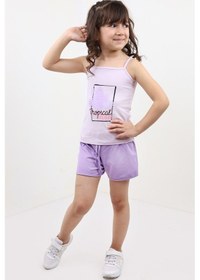 Resim Toontoy Kids Toontoy Kız Bebek 2'li Takım Baskılı Kare Yaka T-shirt & Beli Lastikli Şort Açık Lila 