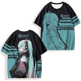 Resim Mınısohatsune Miku Baskılı Kısa Kollu Tişört Yazlık Spor 3d Baskılıgrikadın Gri 