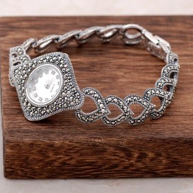 Resim Sümer Telkari Markazit Taşlı Kalpli Gümüş Saat 120 