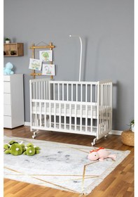 Resim Ahşap Beşik Anne Yanı Beşik Beyaz 60x120 - Uyku Setsiz Tek Yataklı + Tekerlekli Beyaz 