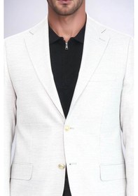 Resim Açık Gri Balıksırtı Desenli Gold Renk Metal Düğmeli Slim Fit Erkek Blazer Ceket - Wessi Grey 