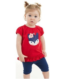 Resim Denokids Kırmızı Tilki Kız Bebek Tunik Tayt Takım Renkli Çok Renkli 