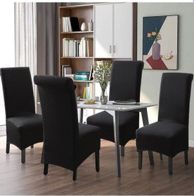 Resim Fosenze Büyük Boy Sulu Dayanıklı Lastikli Tek Parça Koltuk Örtüsü - Otel Banket İçin Siyah Paspas Desenli Yüksek Omuzlu Koltuk Koruyucu 