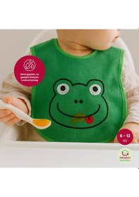 Resim Bebek Önlüğü 3 -12 Ay Sevimli Kurbağa Pamuklu Önlük Su Geçirmez Önlük Yeşil Kurbağa 