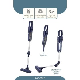 Resim Sinbo SVC-8625 800 ml Geniş Toz Haznesi ile Dikey & El Süpürgesi Yüksek Emiş Gücü ve Katlanabilir Boru 