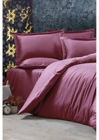 Resim Çeyiz Diyarı Stripe Tek Kişilik Pollysaten Nevresim Takımı Mürdüm Mürdüm 