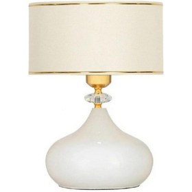 Resim Bej Renk Kumaş Elips Masaabajuru Kristal Taşlı Beyaz Bej 