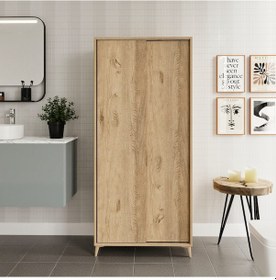Resim Sürgülü Çok Amaçlı Banyo Dolabı Meşe - Tamamı 1. Kalite Mdf 
