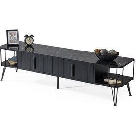 Resim Onurdesign16 Dark Siyah Mermer Desenli Metal Kasalı Tv Sehpası 