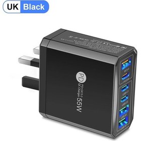 Resim 55 W 3 Usb 3 Pd Şarj Cihazı Hızlı Şarj Qc3.0 Seyahat Şarj Cihazı İphone Uyumlu 15 14 Uk Black Plug 1 Adeat 