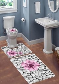 Resim Modern Desenli Dijital Baskı 3’lü Banyo Paspas Takımı Yıkanabilir Kaymaz Tabanlı Klozet Takımı KLZ0060 