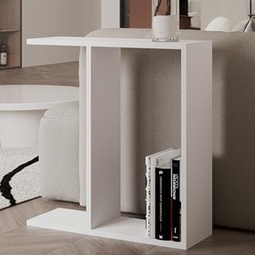 Resim Lotus Modern Yan Sehpa – Kitaplıklı ve Dekoratif Tasarım, Beyaz 