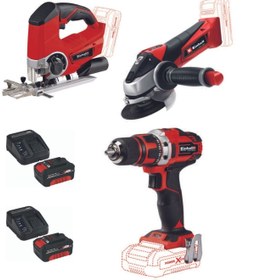 Resim Einhell Te-js 18 Dekupaj Te-ag 18/115 Avuç Taşlama Te-cs 18/40 Vidalama 2x4.0ah Akülü Set 